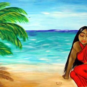 Painting titled "Vahiné beach" by Rebecca, Original Artwork