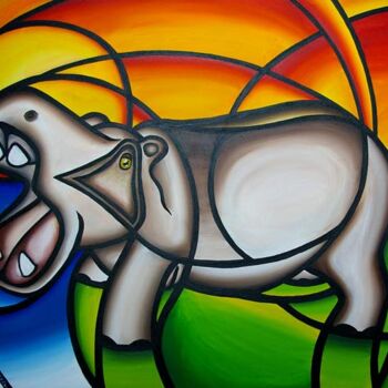 Painting titled "Hippopotamus" by Rebecca, Original Artwork, Oil