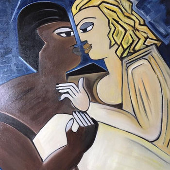 Schilderij getiteld "LOVER KISS" door Rebecca Hirtes, Origineel Kunstwerk, Olie