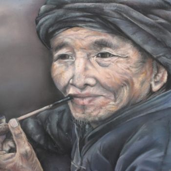 Pintura intitulada "Le fumeur de pipe" por Rébecca Moineau, Obras de arte originais, Pastel