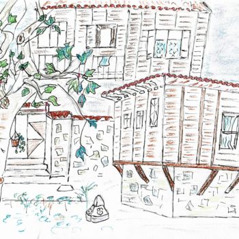 Disegno intitolato "Village" da Rebecca Behar, Opera d'arte originale, Pastello
