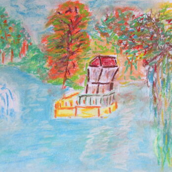 Drawing titled "Kiosque sur le lac" by Rebecca Behar, Original Artwork, Pastel
