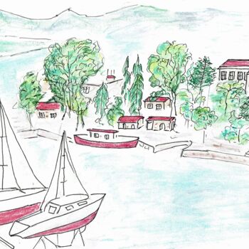 Dibujo titulada "Au port" por Rebecca Behar, Obra de arte original, Pastel