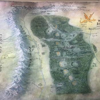 「Wilderland Map from…」というタイトルの絵画 Rebecca Manessによって, オリジナルのアートワーク, 水彩画