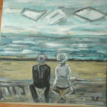Painting titled "Amour de plage" by Ré Brigitte Letellier, Original Artwork