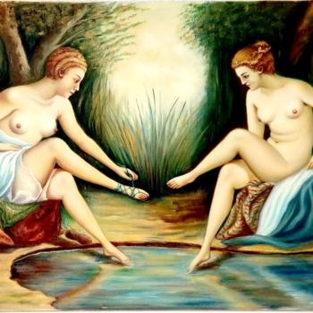 Pintura titulada "Mujeres tomando el…" por R. Navarro, Obra de arte original, Oleo