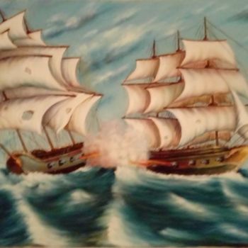 Painting titled "Barcos" by R. Navarro, Original Artwork, Oil