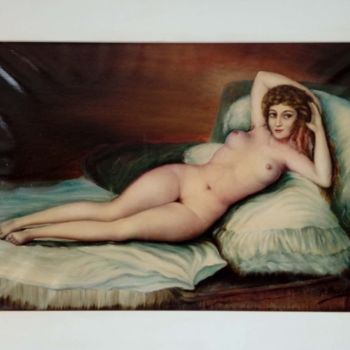 Schilderij getiteld "La maja desnuda" door R. Navarro, Origineel Kunstwerk, Olie