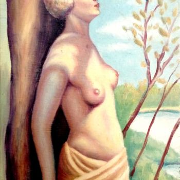 Schilderij getiteld "Mujer en el bosque" door R. Navarro, Origineel Kunstwerk, Olie