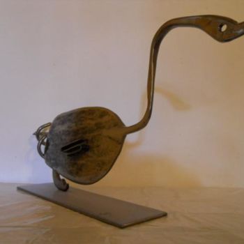 Sculpture titled "LE CYGNE" by Jp, Original Artwork, Metals