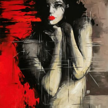 Painting titled "Lady in red" by Marian Jesień, Original Artwork, Acrylic
