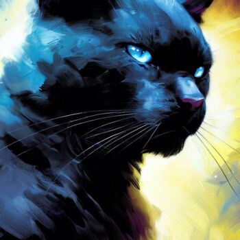 Digitale Kunst getiteld "The black cat ( le…" door Red Paper Art, Origineel Kunstwerk, Digitaal Schilderwerk