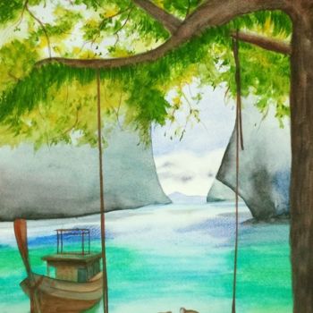 Painting titled "Phi Phi Islands(Tha…" by Toshiyuki Suzuki, Original Artwork, Watercolor