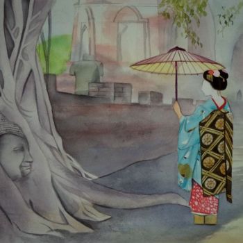 Pintura titulada "Japanese Kimono & A…" por Toshiyuki Suzuki, Obra de arte original, Acuarela