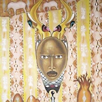 Peinture intitulée "Masque avec visage…" par Benidiri Redha, Œuvre d'art originale