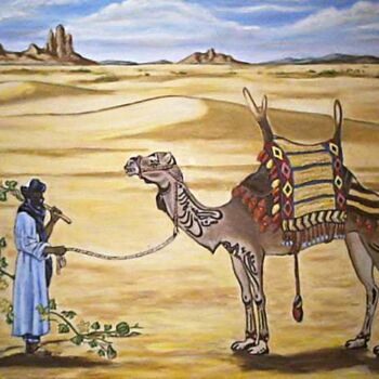 Peinture intitulée "Touareg et son cham…" par Benidiri Redha, Œuvre d'art originale