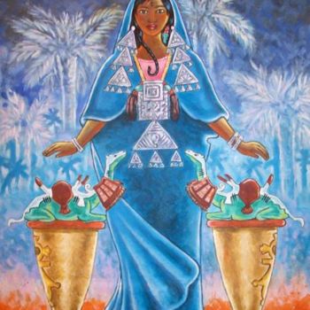 Peinture intitulée "La femme bleue" par Benidiri Redha, Œuvre d'art originale