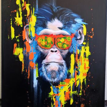Pintura titulada "Monkey pop art" por Redha Hattab, Obra de arte original, Acrílico Montado en Panel de madera