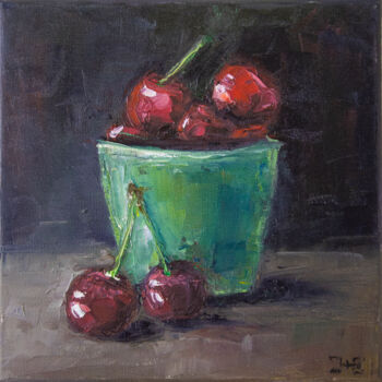 Painting titled "Cherries" by Katerina Zhuchenko (RedHeadKat), Original Artwork, Oil