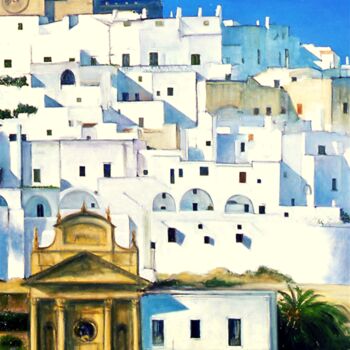 Painting titled "LA PUGLIA (Ostuni)" by Redi Casarsa, Original Artwork, Oil Mounted on Wood Panel