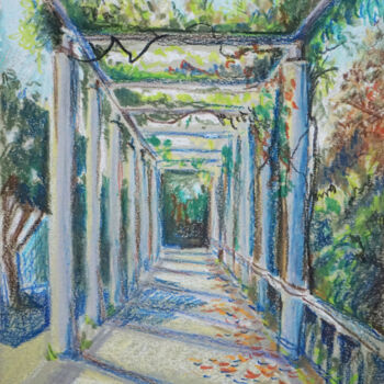 Painting titled "Pergola with Wister…" by Redilion, Original Artwork, Pastel