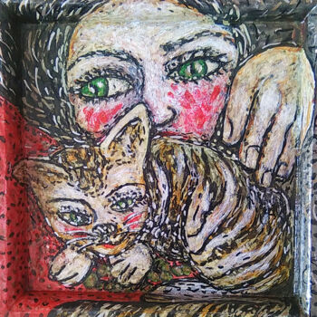 "Femme et chaton" başlıklı Tablo Karine Garelli (Reds Robin) tarafından, Orijinal sanat, Akrilik