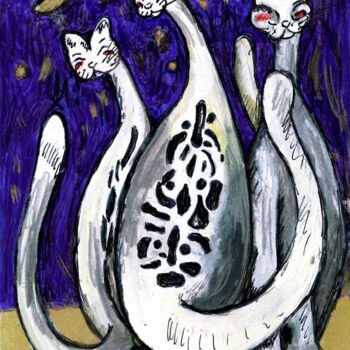 Tekening getiteld "3 chats" door Karine Garelli (Reds Robin), Origineel Kunstwerk, Anders