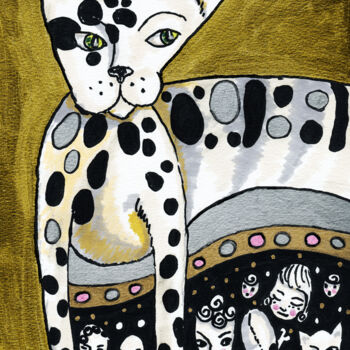 Dessin intitulée "Gold Cat" par Karine Garelli (Reds Robin), Œuvre d'art originale