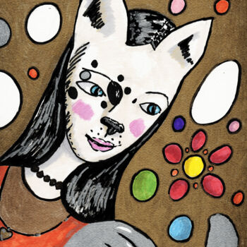 Rysunek zatytułowany „Chat-femme” autorstwa Karine Garelli (Reds Robin), Oryginalna praca
