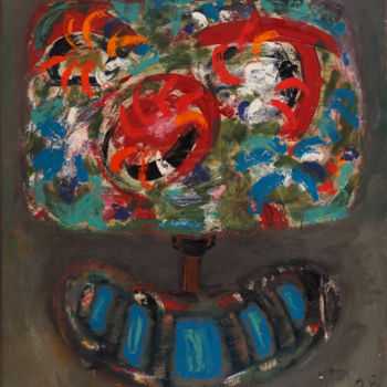 Картина под названием "The bouquet in the…" - Refat Mamutov, Подлинное произведение искусства, Масло