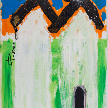 Картина под названием "Two towers." - Refat Mamutov, Подлинное произведение искусства, Акрил Установлен на Деревянная рама д…