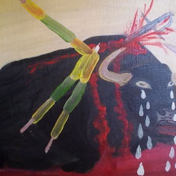 Pittura intitolato "llanto de toro" da Rafael Fajardo Flores, Opera d'arte originale, Olio