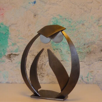Skulptur mit dem Titel "CHOUETTE" von Leferailleur02, Original-Kunstwerk, Metalle
