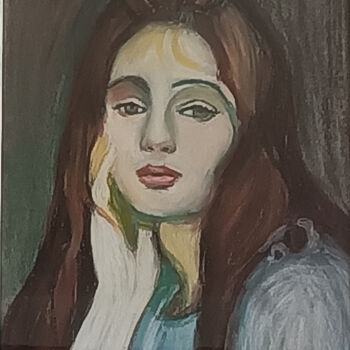 Drawing titled "Julie rêveuse (d'ap…" by Marit Refsnes, Original Artwork, Pastel