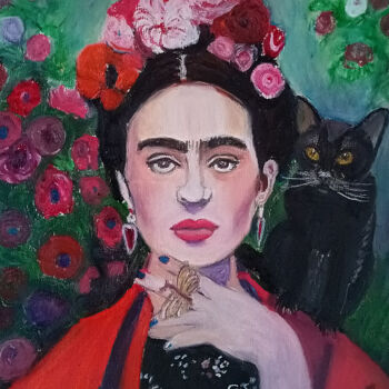 「Frida Kahlo Viva la…」というタイトルの描画 Marit Refsnesによって, オリジナルのアートワーク, パステル