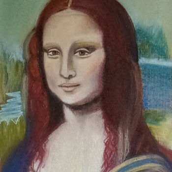 Drawing titled "Dessin Mona Lisa" by Marit Refsnes, Original Artwork, Pastel