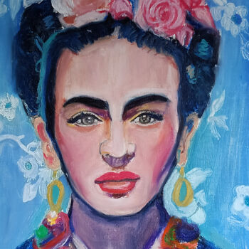 Peinture intitulée "Blue Frida" par Marit Refsnes, Œuvre d'art originale, Pastel Monté sur Châssis en bois