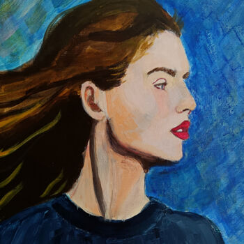 Картина под названием "Jeune fille cheveux…" - Marit Refsnes, Подлинное произведение искусства, Акрил Установлен на Деревянн…