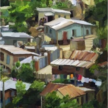 Painting titled "Chabolas en Jamaica" by Regaliza, Original Artwork, Oil