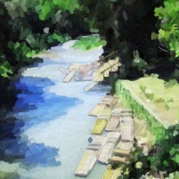 Painting titled "Puerto fluvial en J…" by Regaliza, Original Artwork, Oil