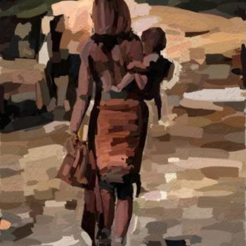 Pintura titulada "Mujer con niño a la…" por Regaliza, Obra de arte original, Oleo