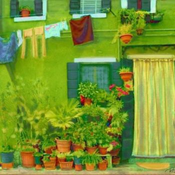 Painting titled "Burano en verde" by Regaliza, Original Artwork, Oil