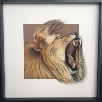 Painting titled "Lion Rugissant" by Sara-Rahel Roulet, Original Artwork, Pastel