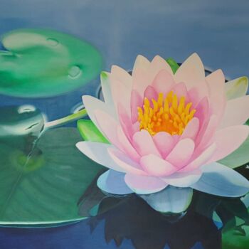 Painting titled "Seerose - Water lily" by Regina Hermann, Original Artwork, Oil Mounted on Wood Stretcher frame