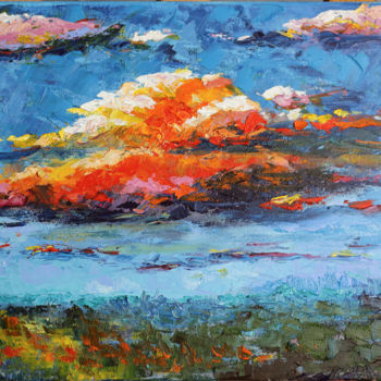 Картина под названием "Sunset Alaska" - Regina Ishina, Подлинное произведение искусства, Масло