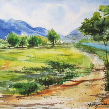 Painting titled "Mountain landscape…" by Regina Ishina, Original Artwork, Watercolor