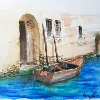 Pintura intitulada "Boat" por Regina Ishina, Obras de arte originais, Aquarela