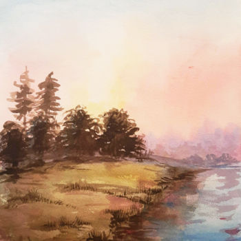 Peinture intitulée "landscape" par Regina Ishina, Œuvre d'art originale, Aquarelle