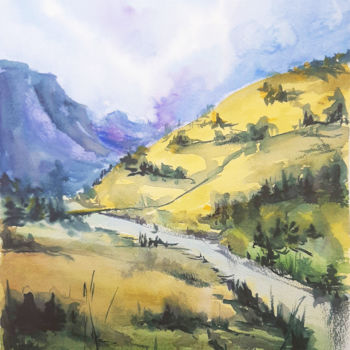 제목이 "Mountains"인 미술작품 Regina Ishina로, 원작, 수채화