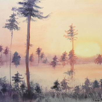 Peinture intitulée "fog in the forest" par Regina Ishina, Œuvre d'art originale, Aquarelle